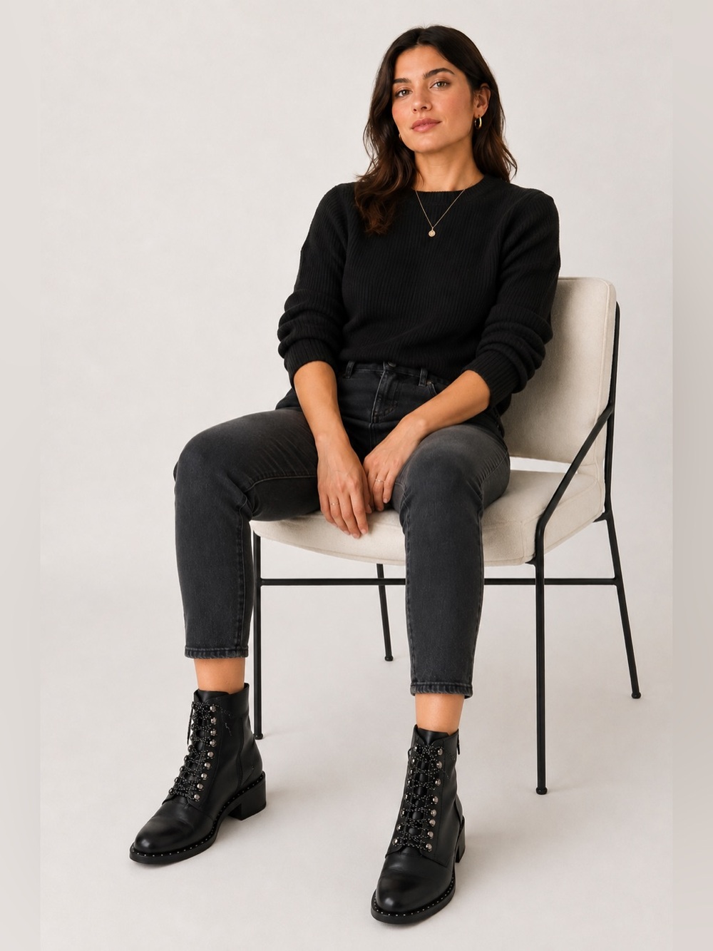 Zara Trafaluc Black Leather Biker Combat Boots W/ Rhinestone Lace Ups. EU 38